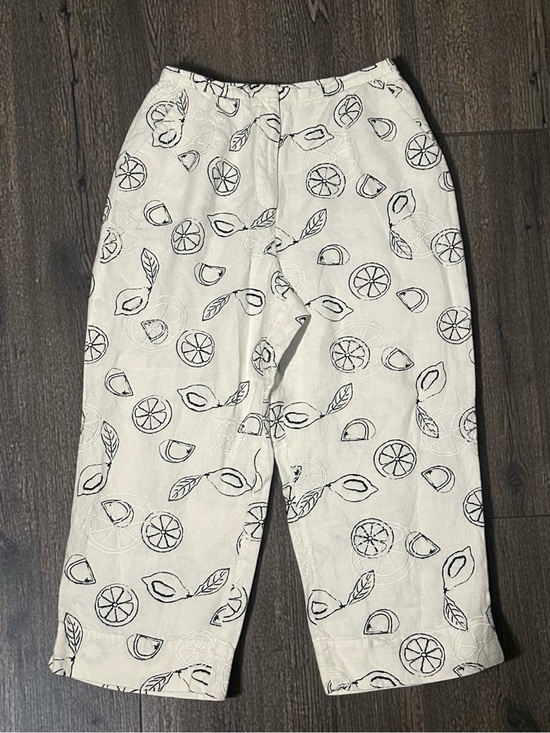 Laura Ashley Pants - Laura Ashley Linen Citrus Lemon Print Cropped Pants Women’s Size 8